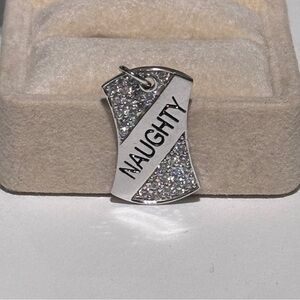 ✨ .925 Sterling Silver “Naughty” Dog Tag Charm with Pavé Crystals ✨